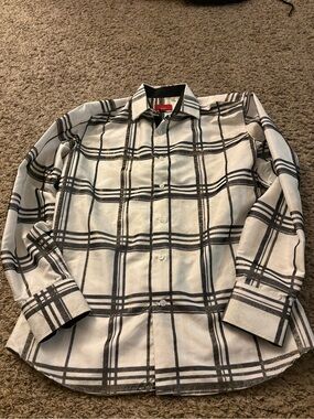 Black and White Windowpane Button-Up Shirt